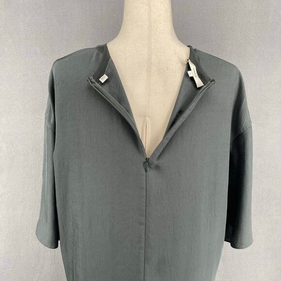 Vince Rib Trim Woven Top Womens S Oversized Boxy Lagenlook Chic Minimalist Grey - Picture 6 of 16
